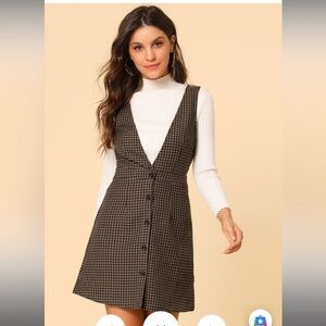 ALLEGRA K Houndstooth Pinafore Dress